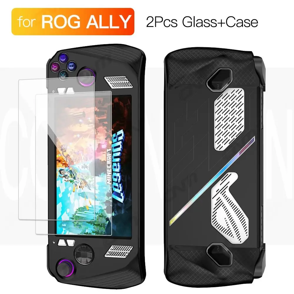 Game Accessories 2Pcs Tempered Glass Flim+Case Soft Silicone Handheld Console Shell Shockproof Full Protection Screen Protector