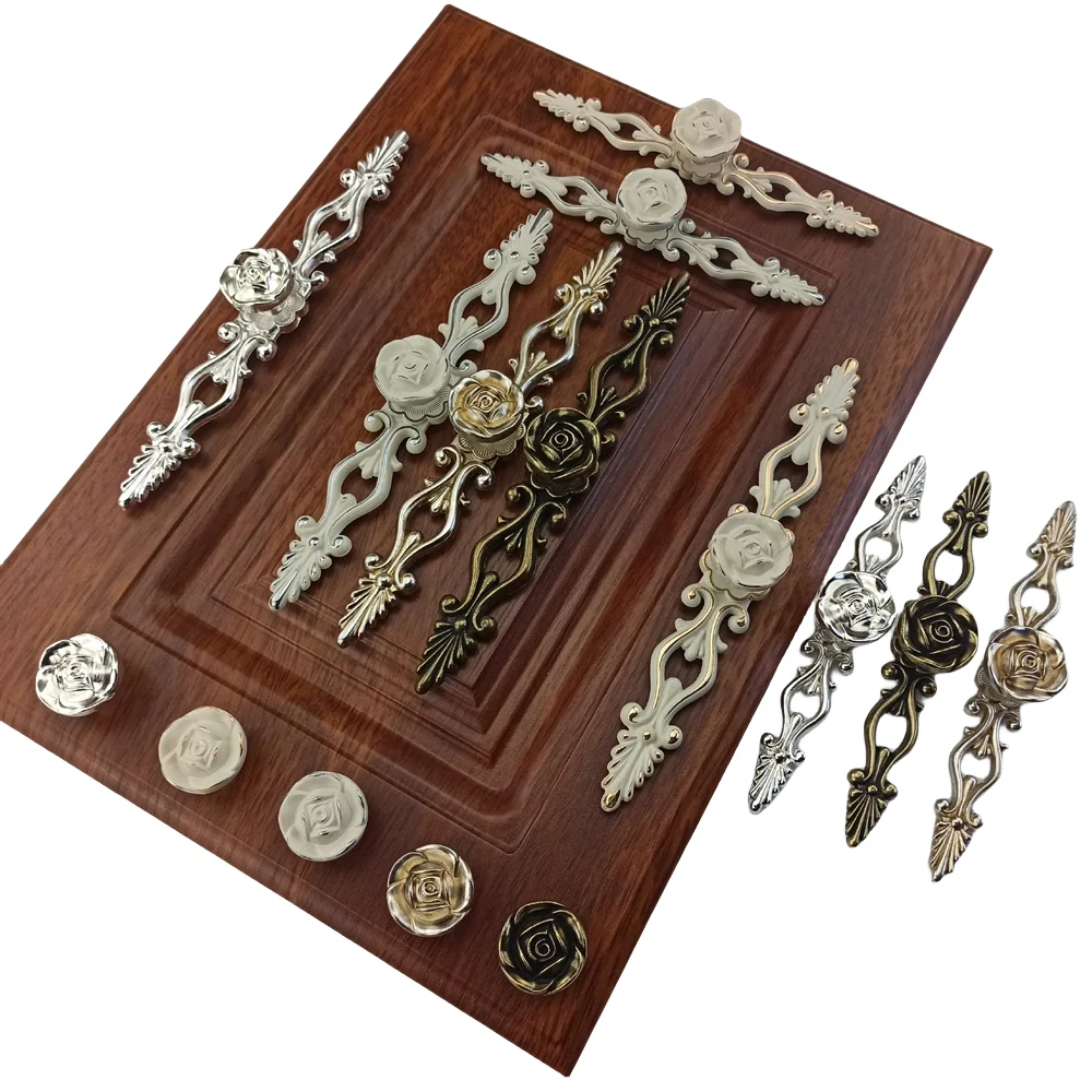 Rose Flower Handles For Furniture Kitchen Cabinets Door Drawer Desk Knobs Wardrobe Cupboard Bronze Dresser Table Pulls Handle