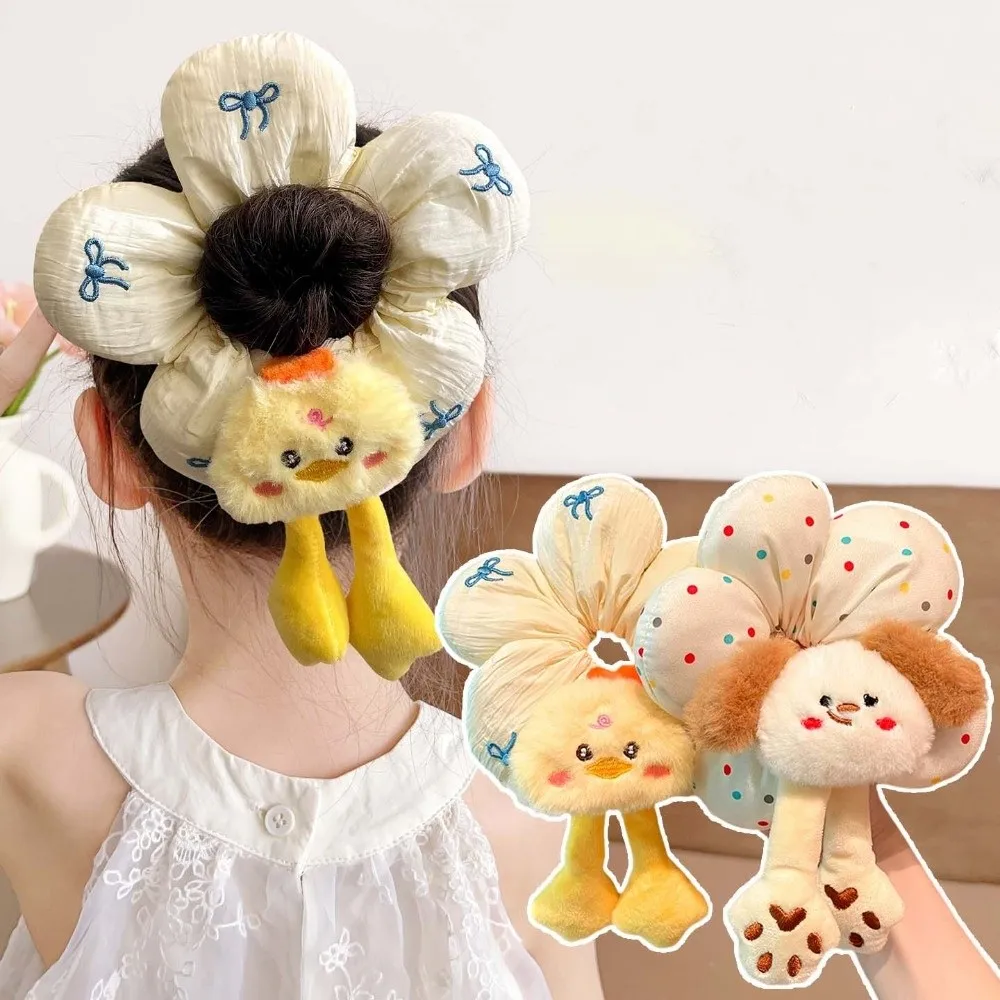 شخصية الكرتون الحيوان بعقب الشعر حبل لطيف التطريز منقوشة زهرة الشعر الدائري القماش مطاطا كعكة الأربطة المطاطية الفتيات