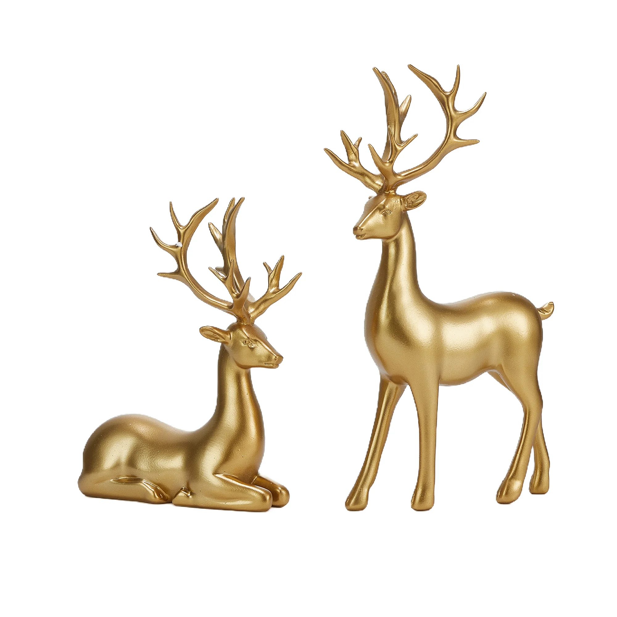 2 Pcs Reindeer Figurine Ornaments Resin Deer Statue Table Centerpiece Decor
