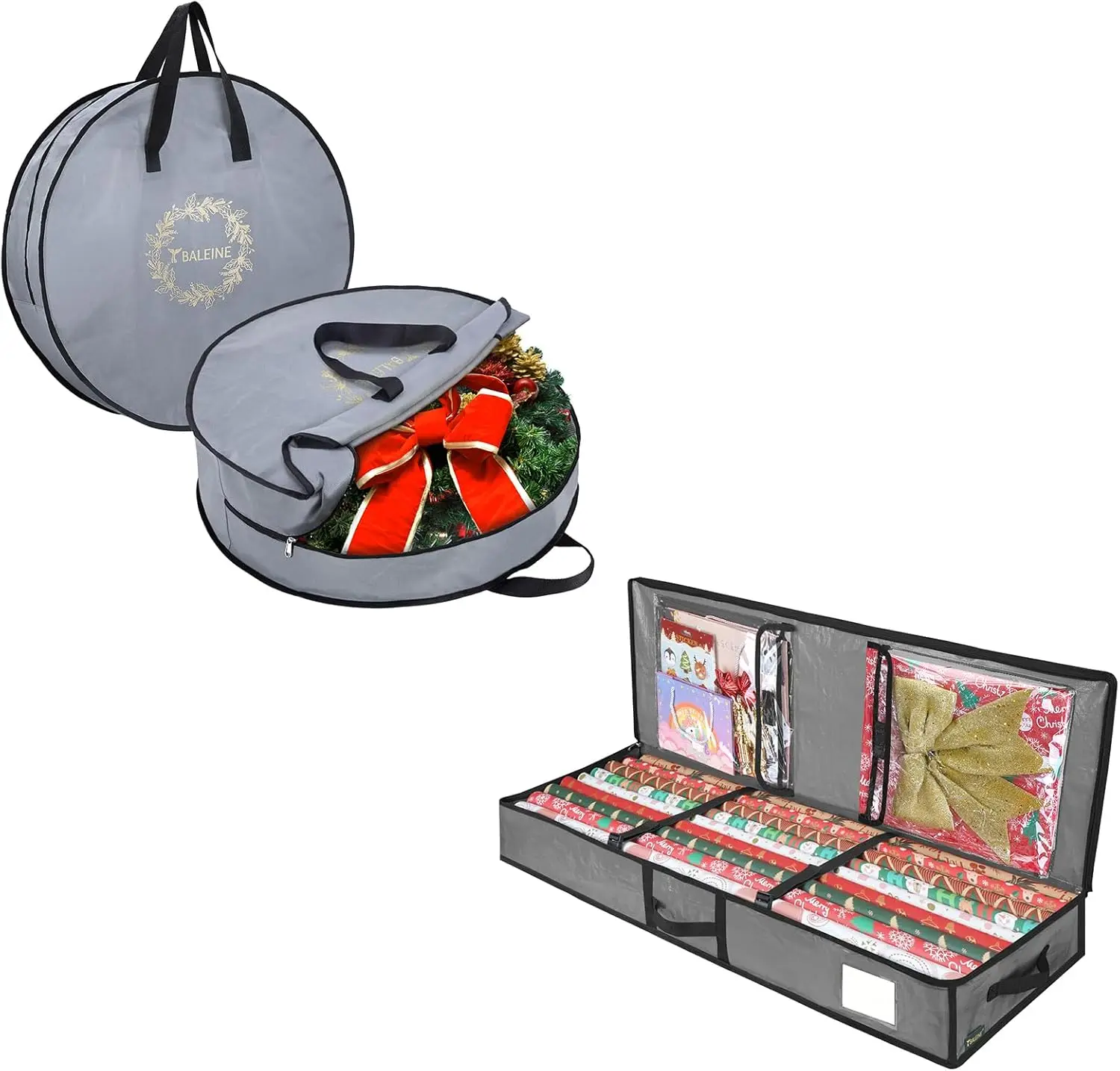 

SOFT Christmas Wrapping Paper Storage Bag+ 2 Pack Wreath Storage Container