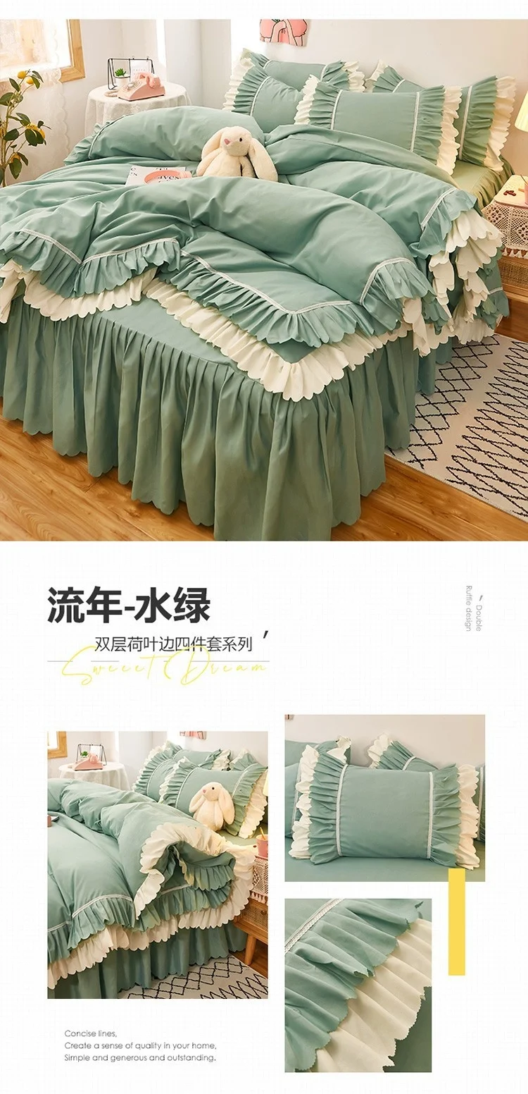 Rosa Spitze Rüschen Bettwäsche Set Luxus Bett Rock Blatt Tagesdecke Koreanische Bettbezug Mädchen Prinzessin Bettdecke Kissenbezüge – Detail 25