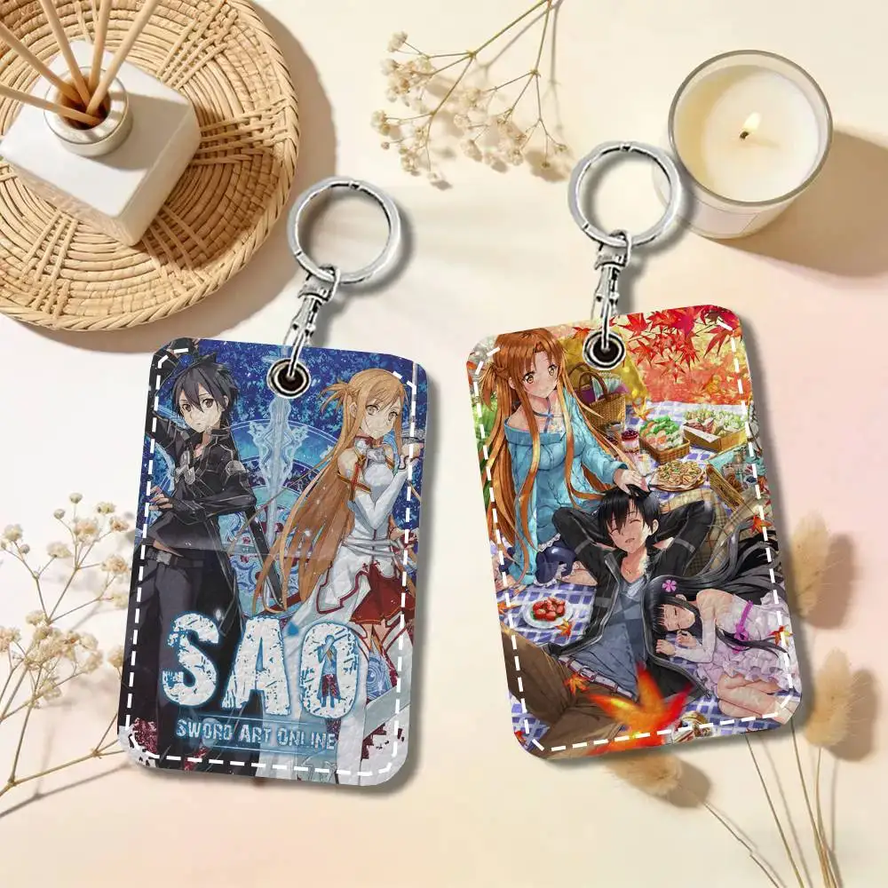 Sword Art Online Card Case Keychain Access Card Bag Key Tag Ring Leather Card Holder Key Ring Access