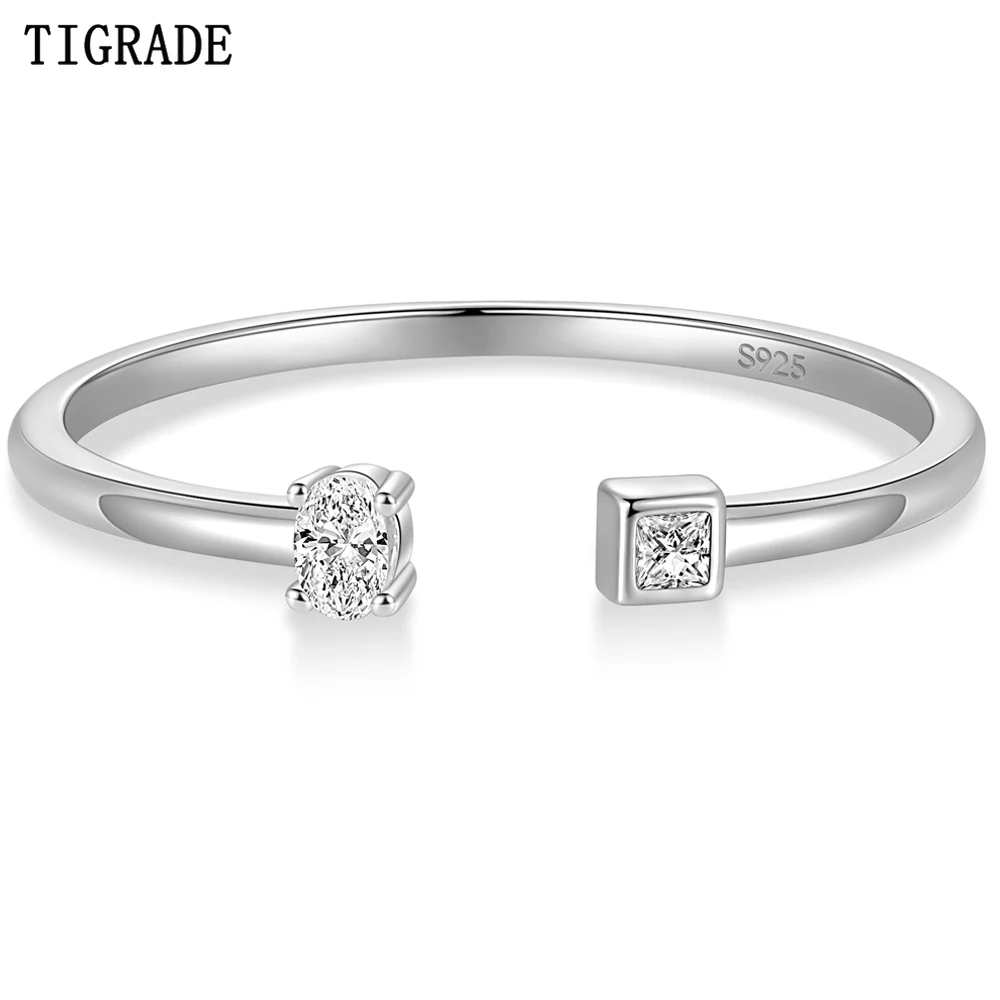 Tigrade 925 Sterling Silver Ring Shinny Zircon Adjustable Rings For Women Exquisite Open Finger Ring Wedding Party Jewelry Gift