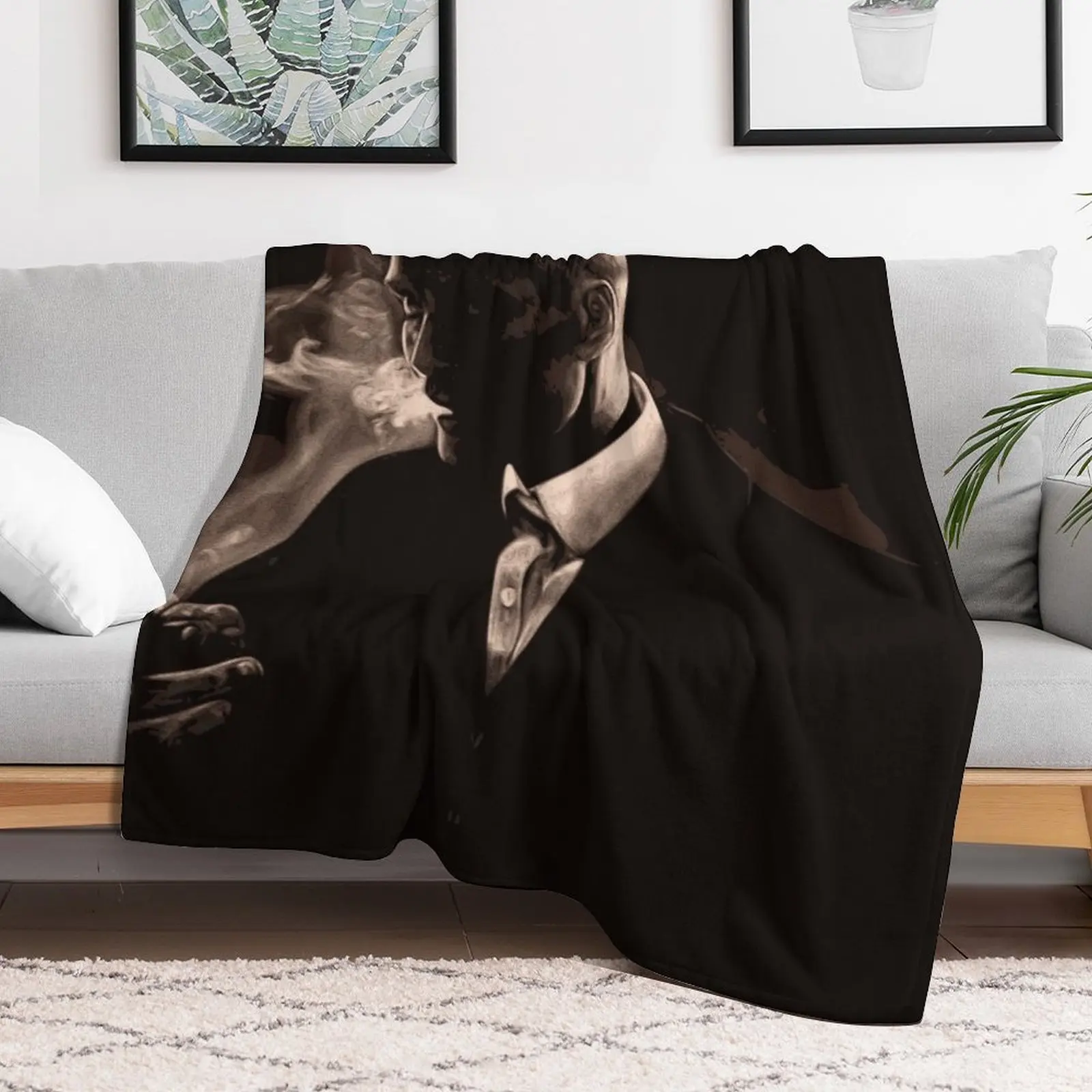 Tommy Shelby Smoking a Cigarette Throw Blanket Warm Accent Blanket for Living Room Decoration