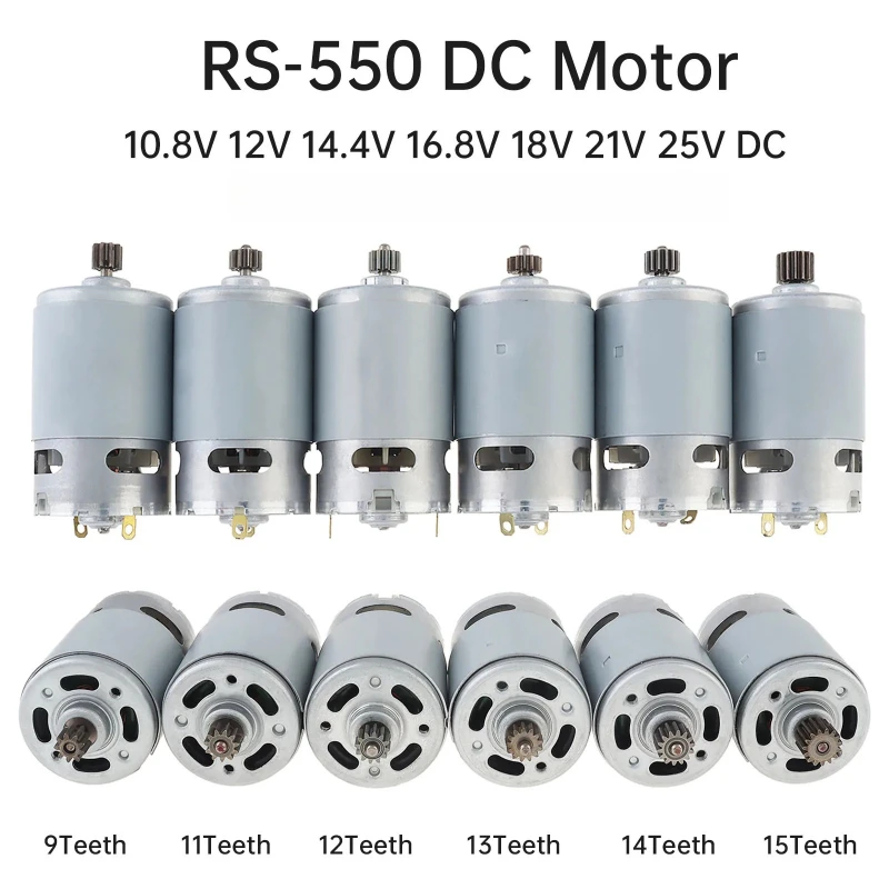 RS550 DC Motor 10.8V/12V/16.8V/18V/21V Micro Electric Screwdriver Motors with 9/12 Teeth High Torque Gear Box Motor