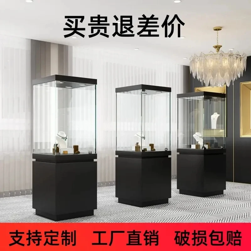 2026 Jewelry Jade Wood Glass Display Cabinet Museum Antique Cultural Relics Statue Exhibition Showcase Customizable