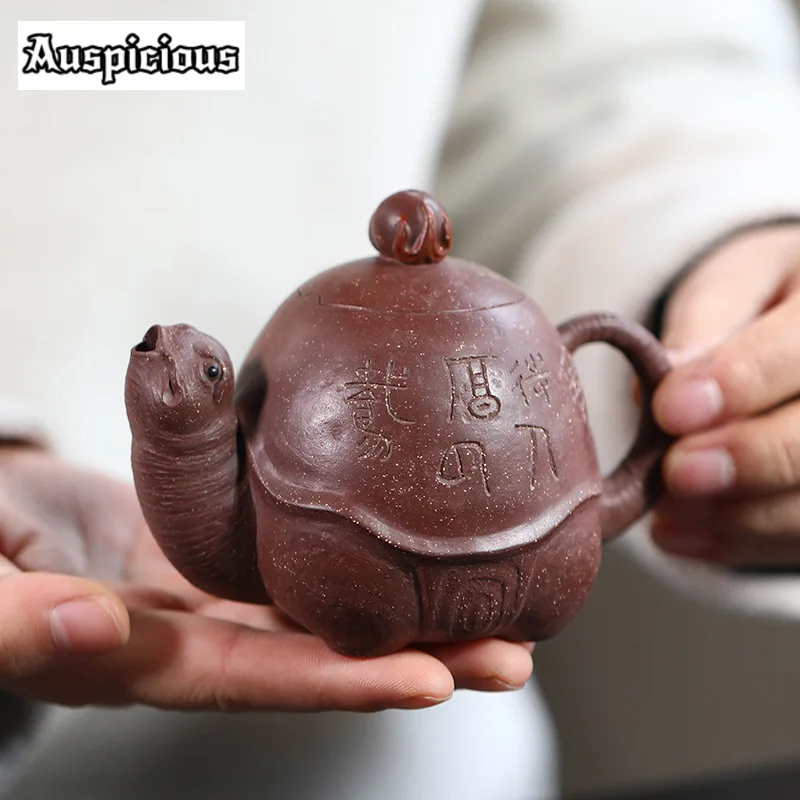 200ml High-end Chinese Yixing Purple Clay Teapots Beauty Kettle Handmade Longevity Turtle Pot Raw Ore Zisha Tea Set Collection