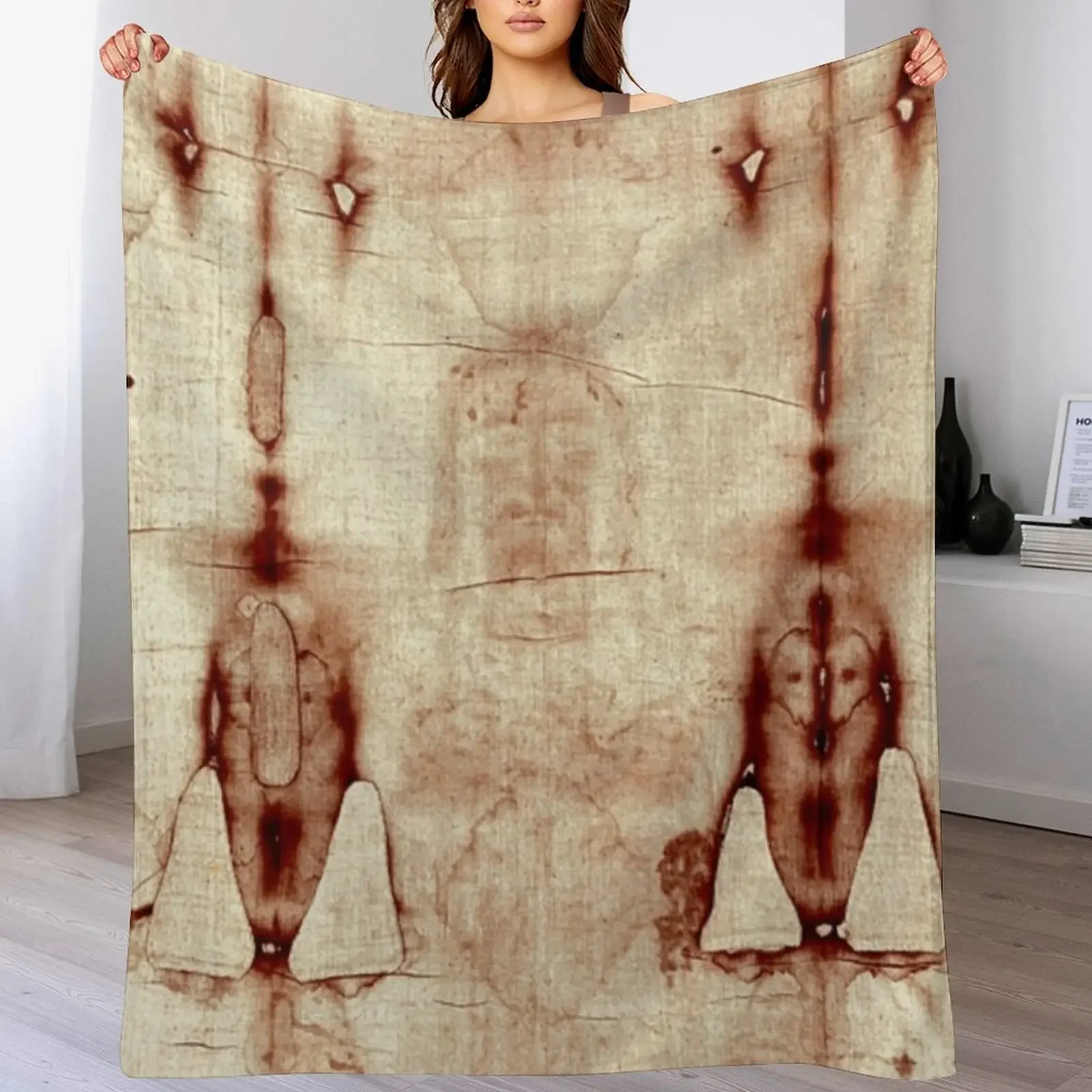 

New Easter: Holy Face negatives of the shroud of Turin Throw Blanket Soft Sherpa Fleece Warm Blanket for Winter