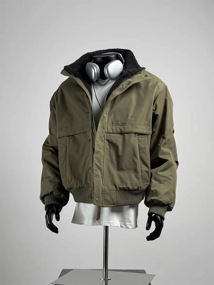 

Military een American Retro Lamb Velvet Jaet Cotton Workwear Men's Winter Thi Outerwear Cleanfit Sle Casual Coat