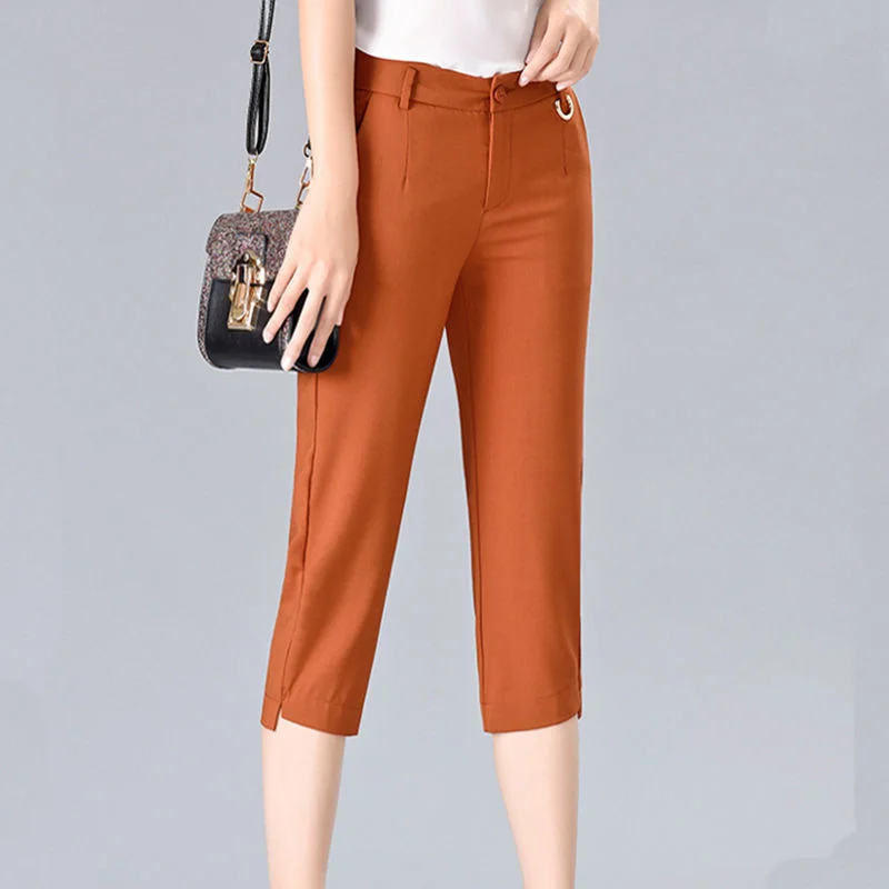 Women's Capris Pants Thin 2025 New Solid Color High Waist Pencil Pants Summer Breeches Leggings Korean Fashion Office Lady Pants