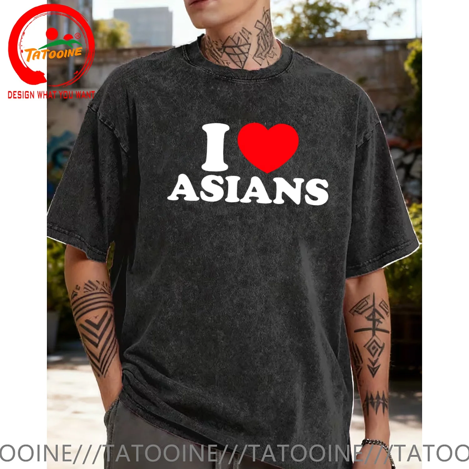 Funny Design I Love Asian Women I Heart Asians  Shirt Men Fashion Trendy Casual Clothing Stylish Tops Tee Shirt Leisure Tshirt