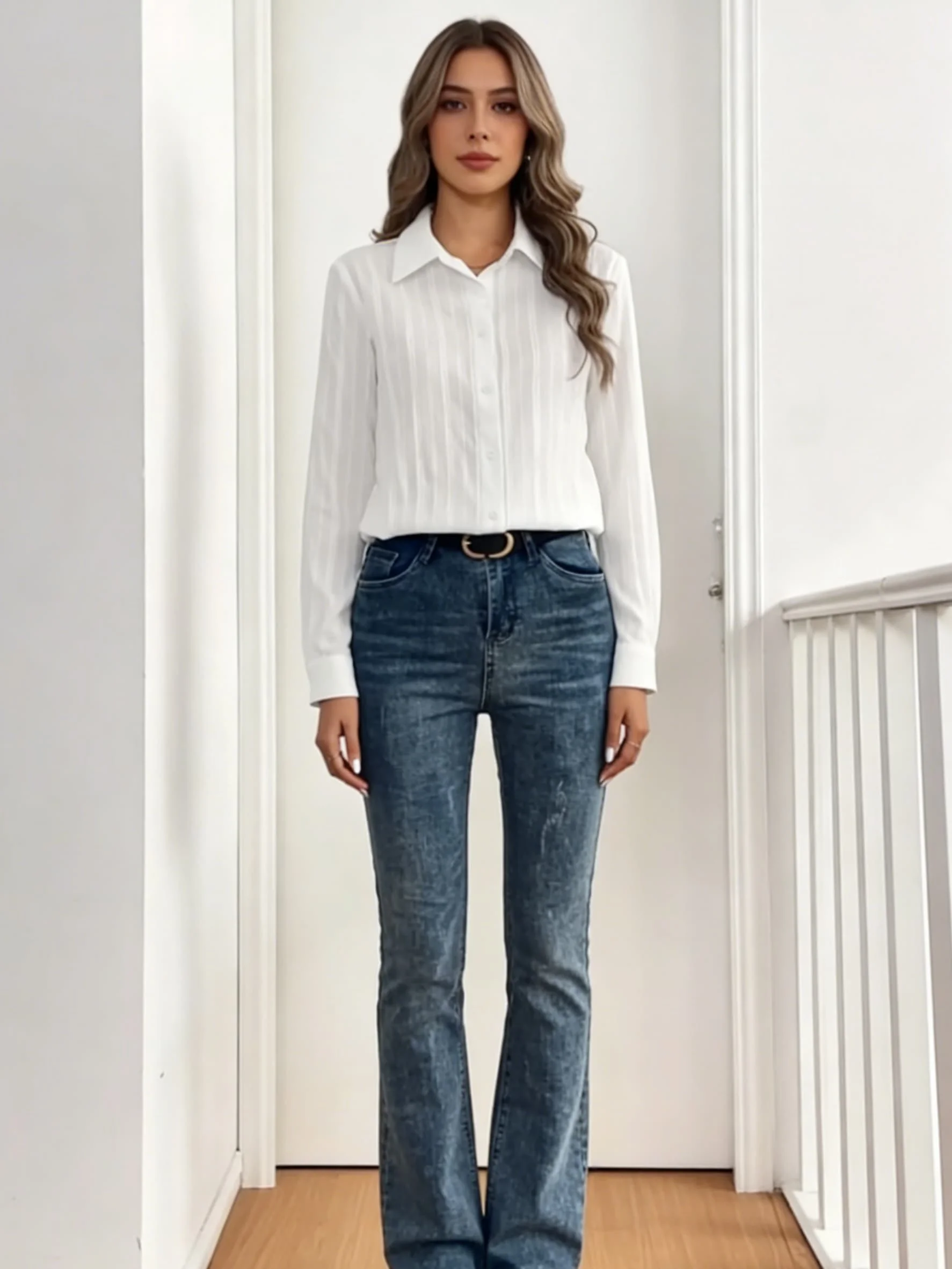 Nieuwe chique dameskleding kraag shirt met lange mouwen effen kleur nieuw vest single-breasted nauwsluitende blouse eenvoudige top