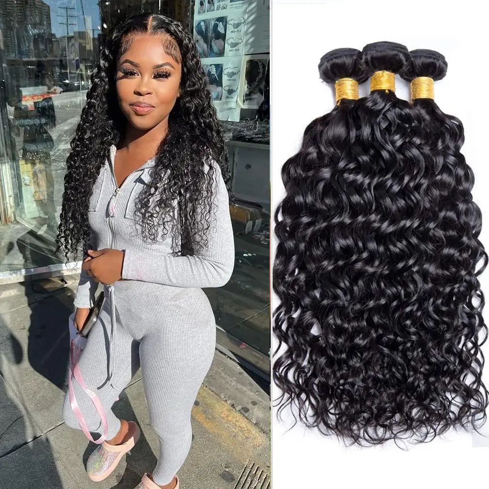 Water Wave Bundles 10A Peruvian Virgin 100% Human Hair Bundles 30 32 Inch 1 3 4 Bundles Deal Wet and Wavy Curly Hair Extensions