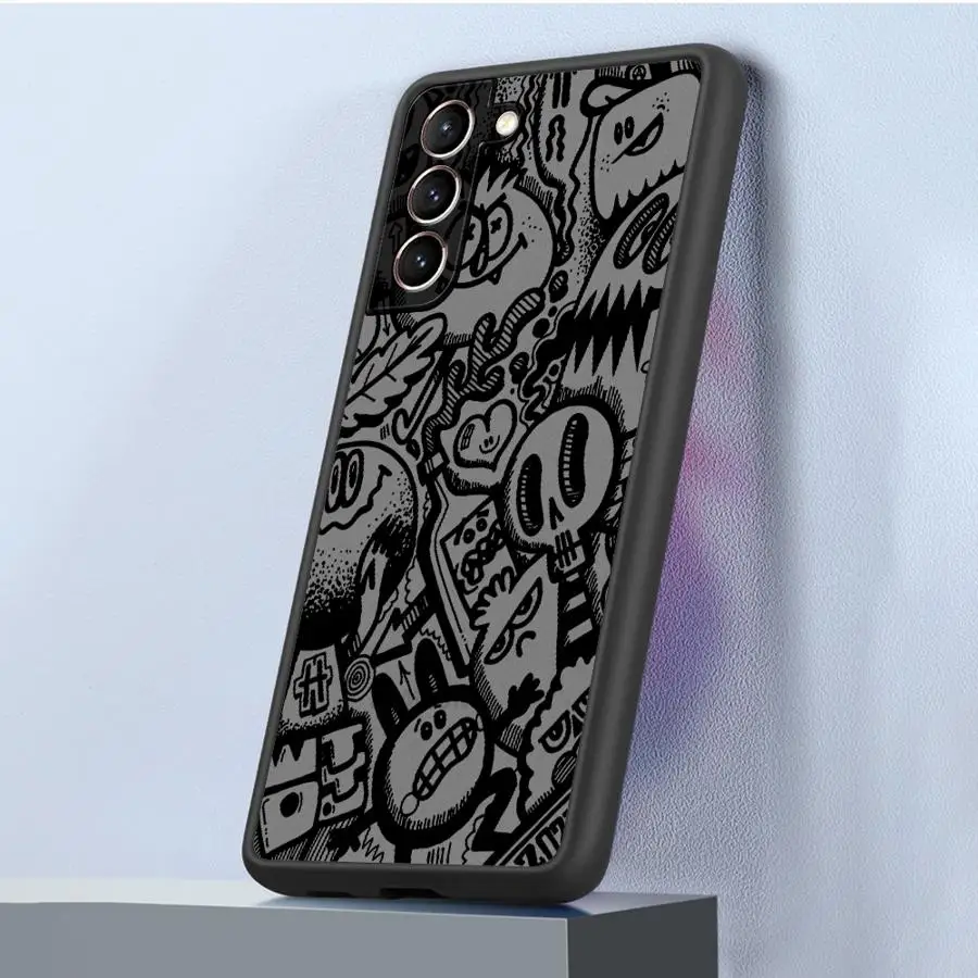 الكتابة على الجدران الهيكل العظمي كول الفن الأسود حافة الحال بالنسبة لسامسونج غالاكسي A22 A24 A53 A73 A54 A52 A56 A34 A25 A26 A35 A36 A21s