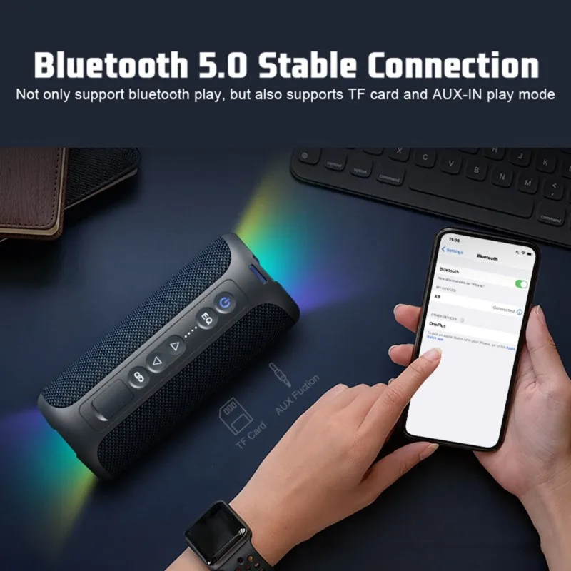 

Водонепроницаемая портативная Bluetooth-колонка A25P X8 Pro, RGB-подсветка, превосходное качество звука и до 30 часов работы от аккумулятора.