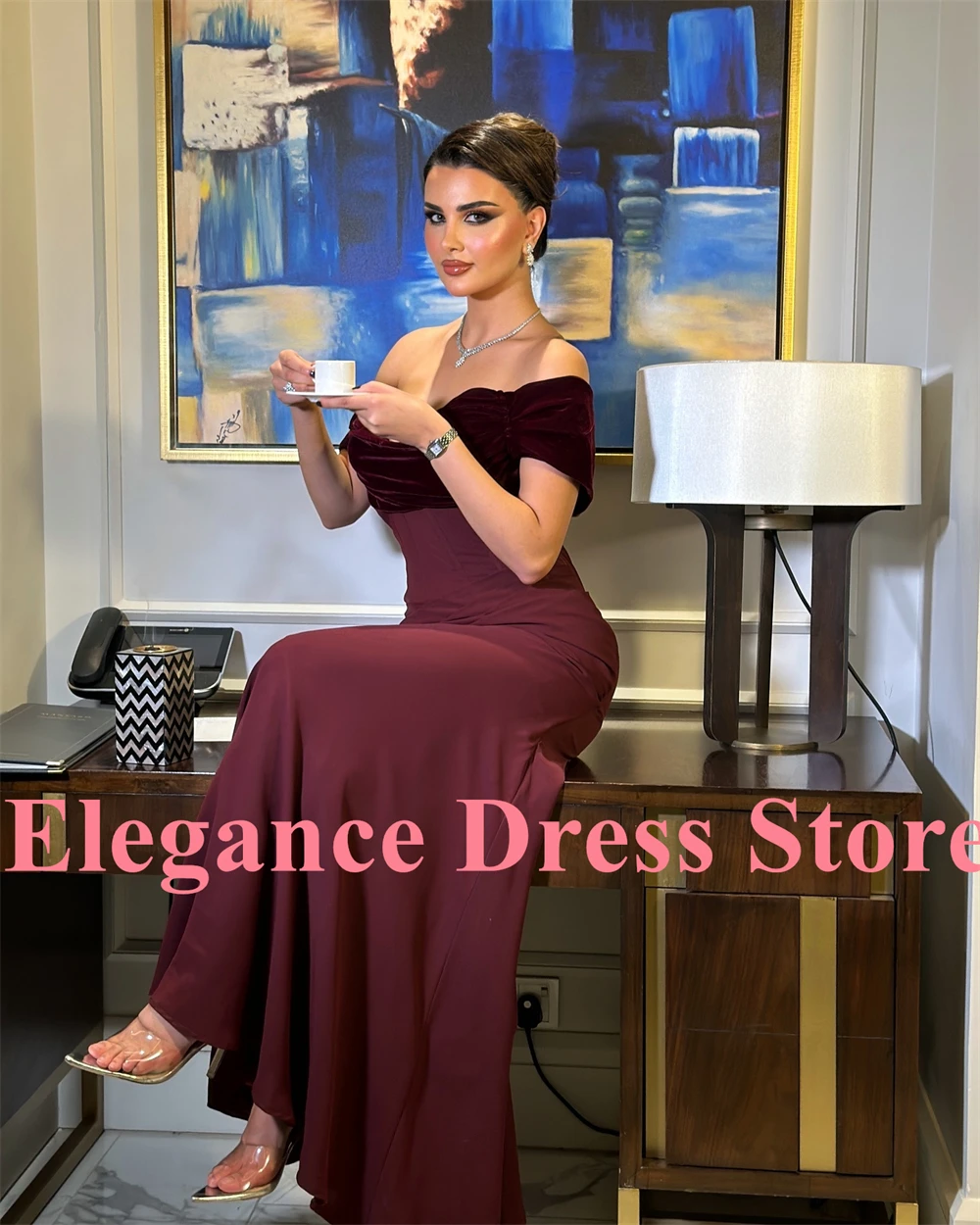 Customized Temperament Mermaid Sweetheart Off the Shoulder Evening Dresses Elegant Velour Vestido De Festa Vestido De Noche