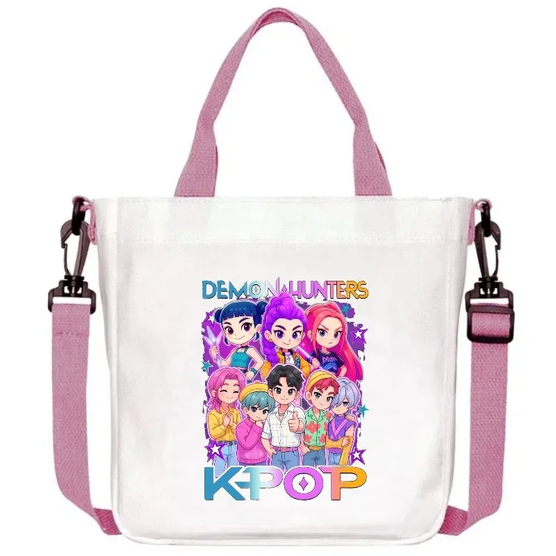 K-pop 악마 사냥꾼 캔버스 숄더백 소년 소녀용 애니메이션 패션 크로스바디 백 학생용 핸드백 심플 토트백