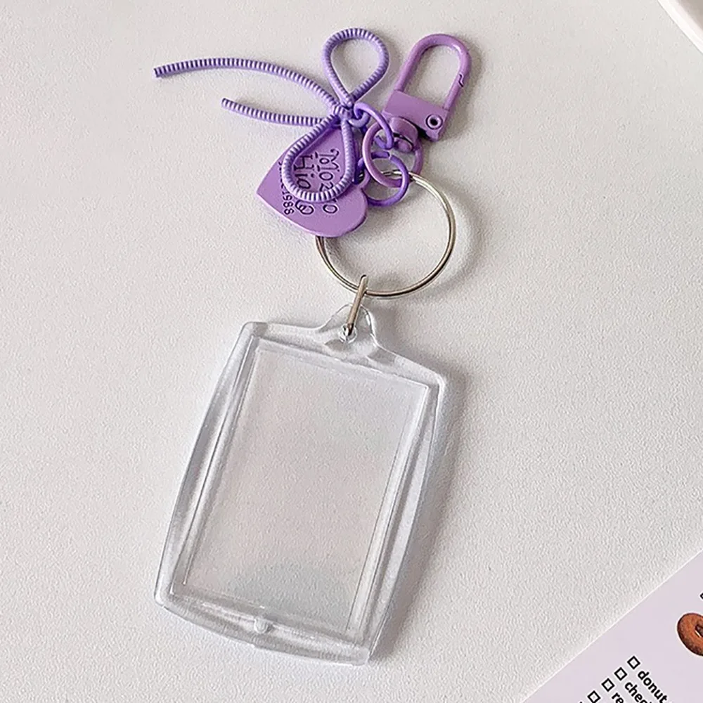 

Cute Acrylic Card Bag Pendant Peach Heart Mini Photo Storage Card Holder Keychain Pendant Student