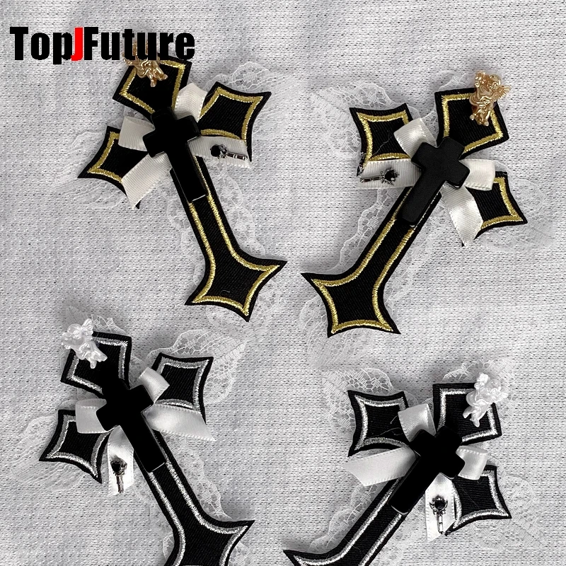 Gothic Harajuku Y2K girl Dark gothic punk subculture  large cross bow black Lolita edge clip headband hairgrips Hair clip