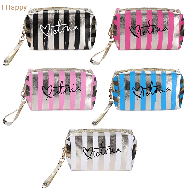 Portable Stripe Makeup Bag Small High Beauty Handheld Bag Mini Portable Cosmetic Storage Bag Waterproof Women's Bag