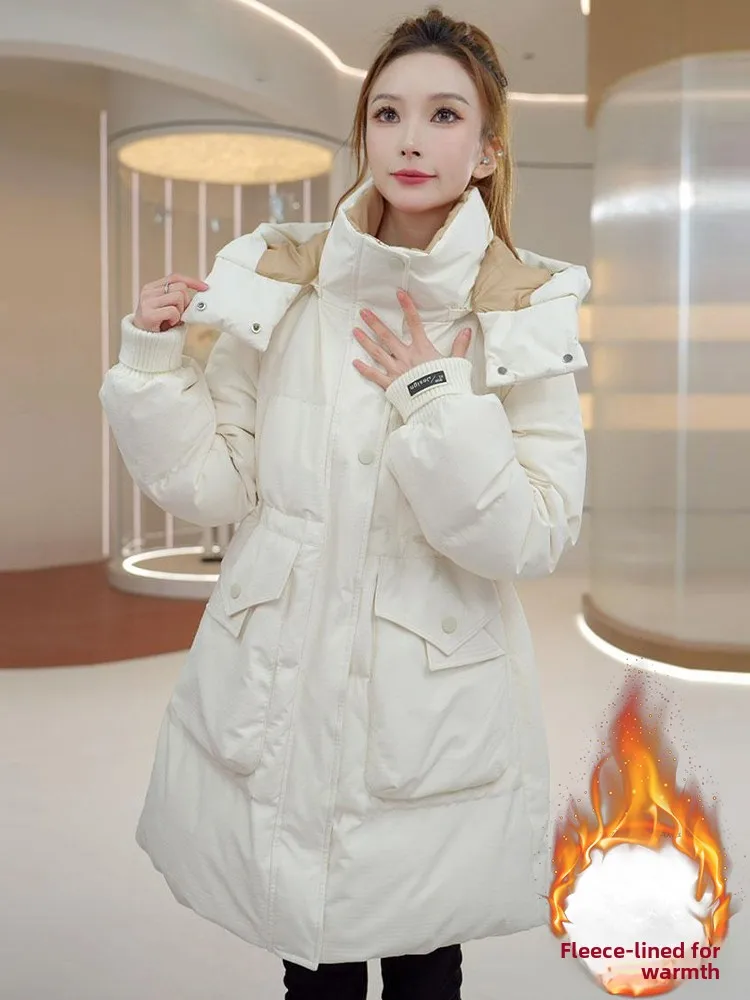 Quente fce forrado para baixo jaet feminino solto ajuste casaco de comprimento médio thiened outono inverno novo sle commute coreano sle