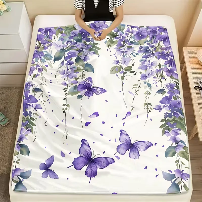 Vintage Watercolor Purple Rose Butterfly Blanket Floral Lavender Flower Soft Blanket for Bedroom Sofa