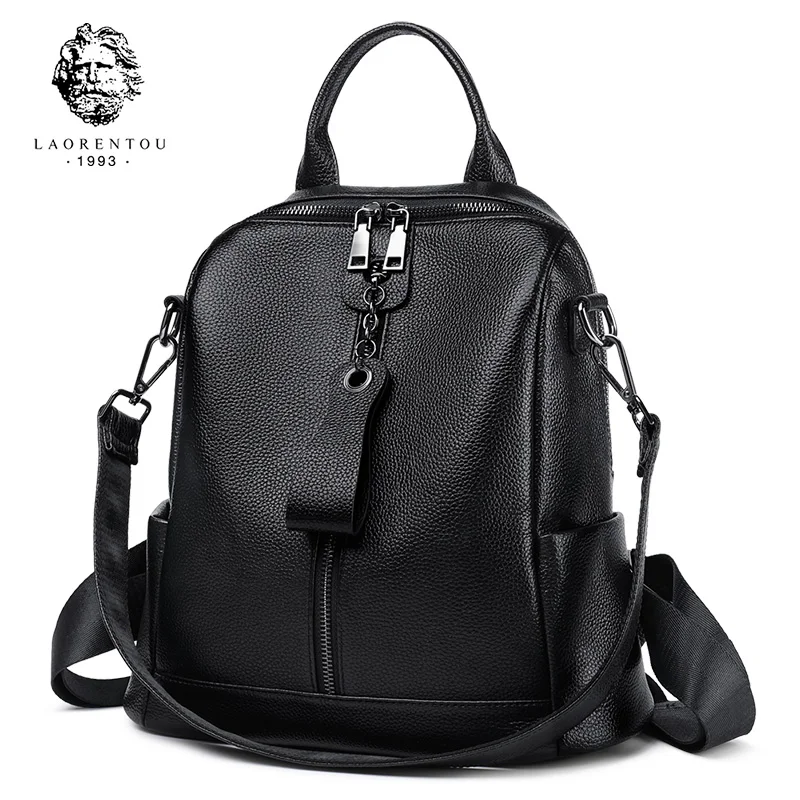 LAORENTOU Cowhide Leather Backpack For Women Fashion Casual Large Capacity Shoulder Handbag Purse,Gift For Girlfriend,Wife,Lover
