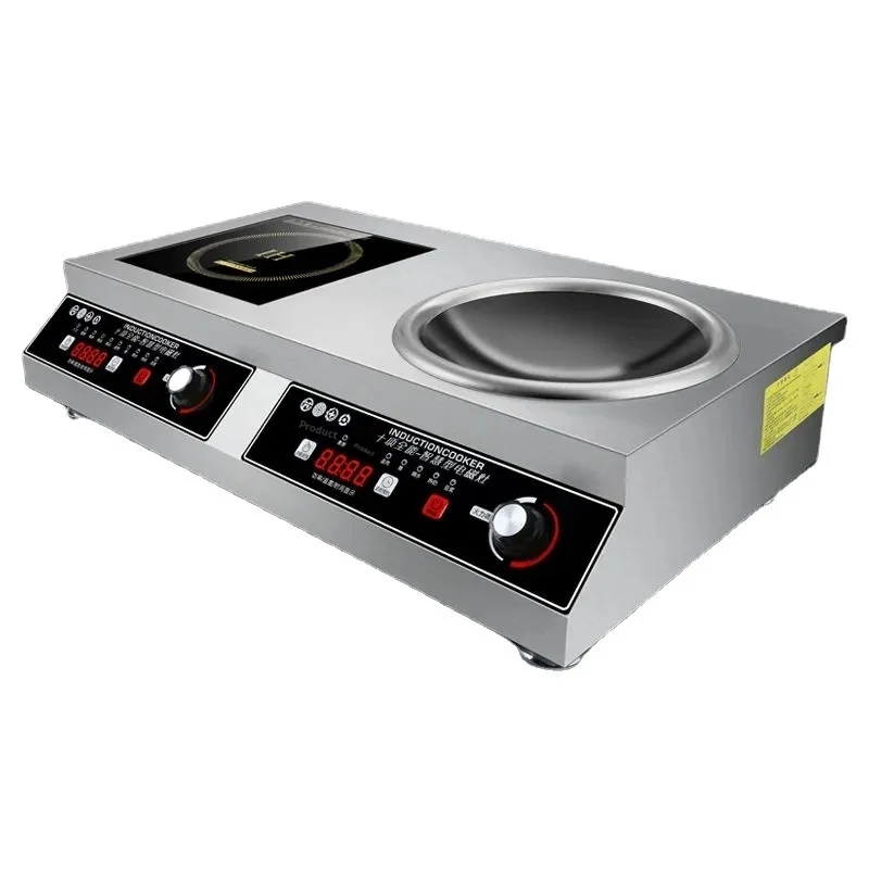 Induction Cooker Dual Burners Electric Stainless Steel Stove 5000W Waterproof Home Commercial Use High-Power Double-Head