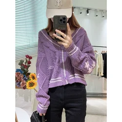 Taylo Swft Purple Short Embroidered Star Cardigan Sweater 001