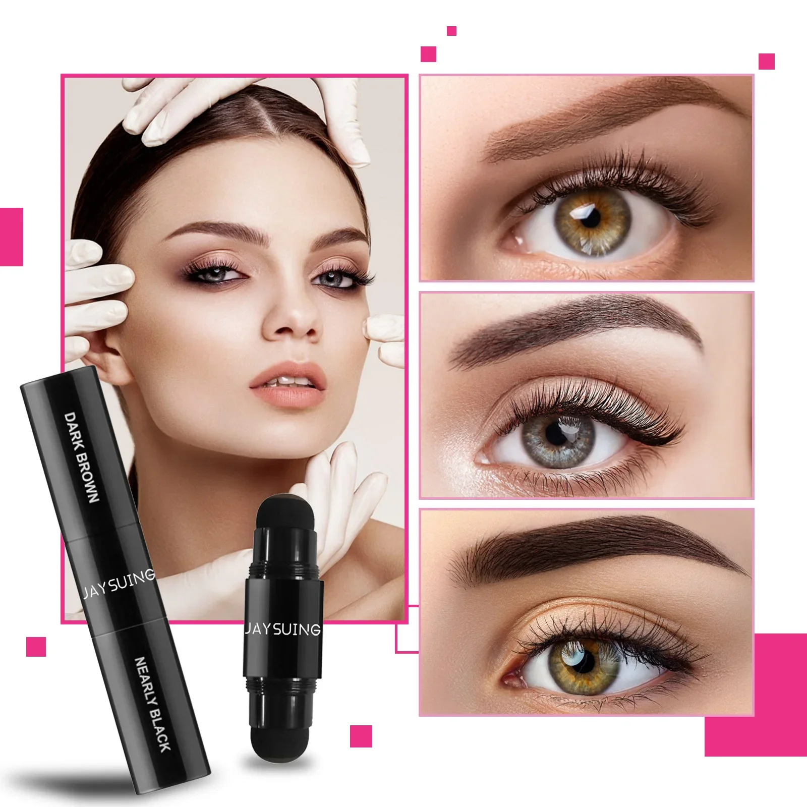 Crème anti-transpiration pour sourcils, 3 dimensions, avec pinceau à double tête, poudre pour les sourcils