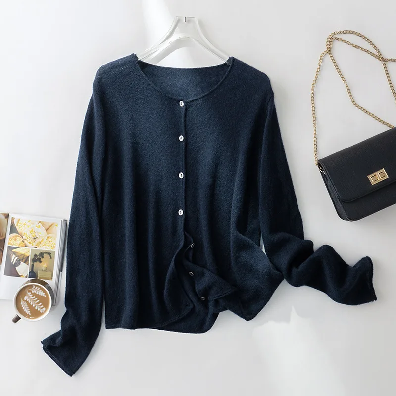 

Шерстяной кашемировый кардиган, свободный вязаный легкий укороченный кардиган, свитер