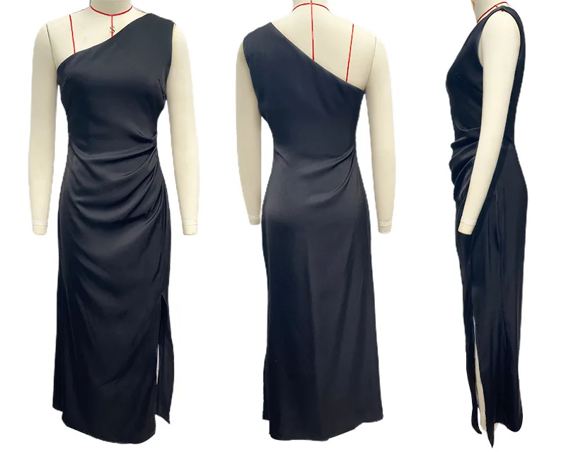 2026 Damen Sommer Sexy Party Einfarbiges Ärmelloses Rückenfreies Langes Kleid mit Hohem Schlitz Satin Maxi-Abendkleid für Hochzeitsgäste Cocktail-Events – Detail 3