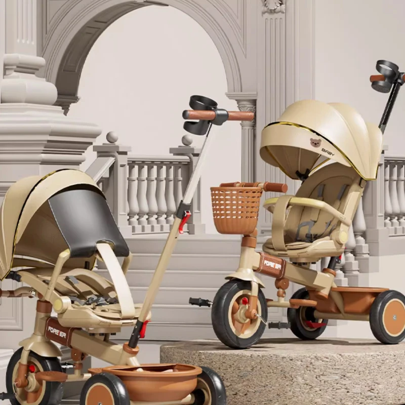 Tricycle convertible 3 en 1 pour bébé – Siège inclinable avec auvent et panier de rangement, cadre en acier pour enfants âgés de 0 à 6 ans