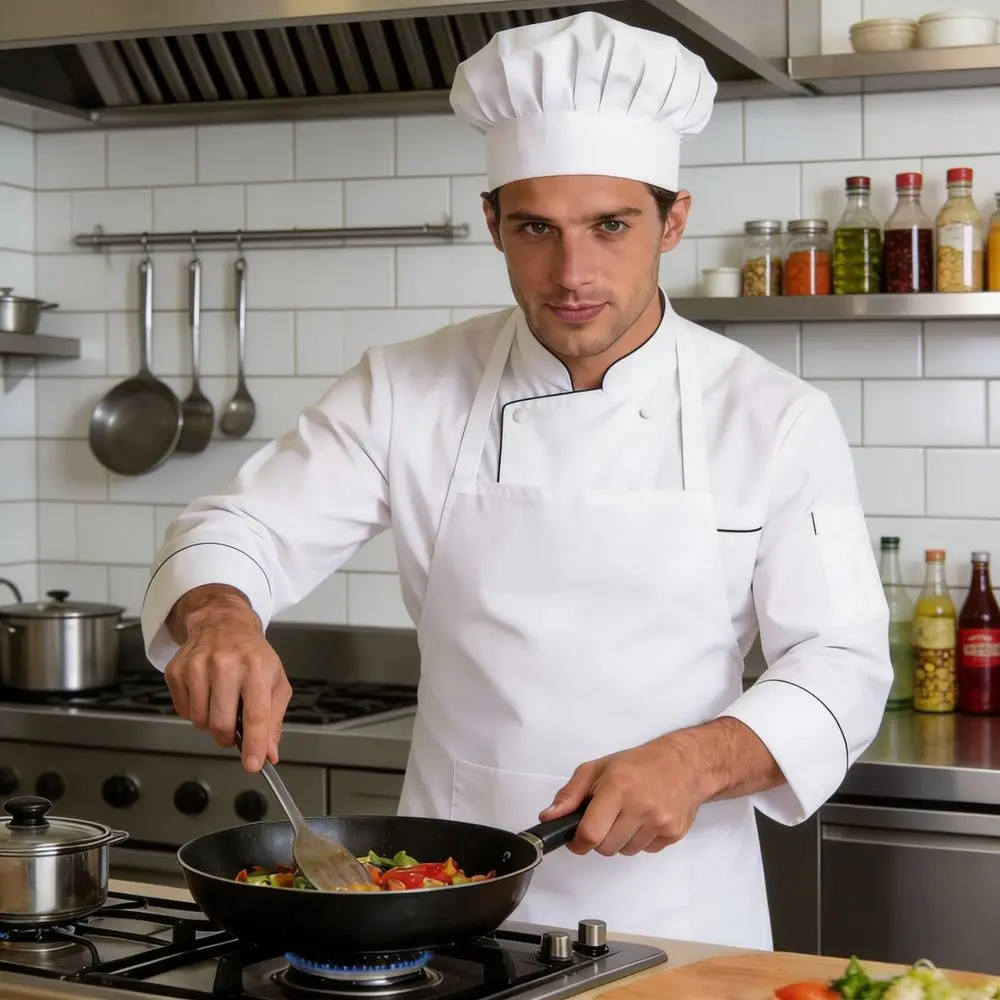 Kitchen Cooking Apron With Chef Hat Set Professional Serving Bib For Waiter Chef Bakery Garden Work Protective