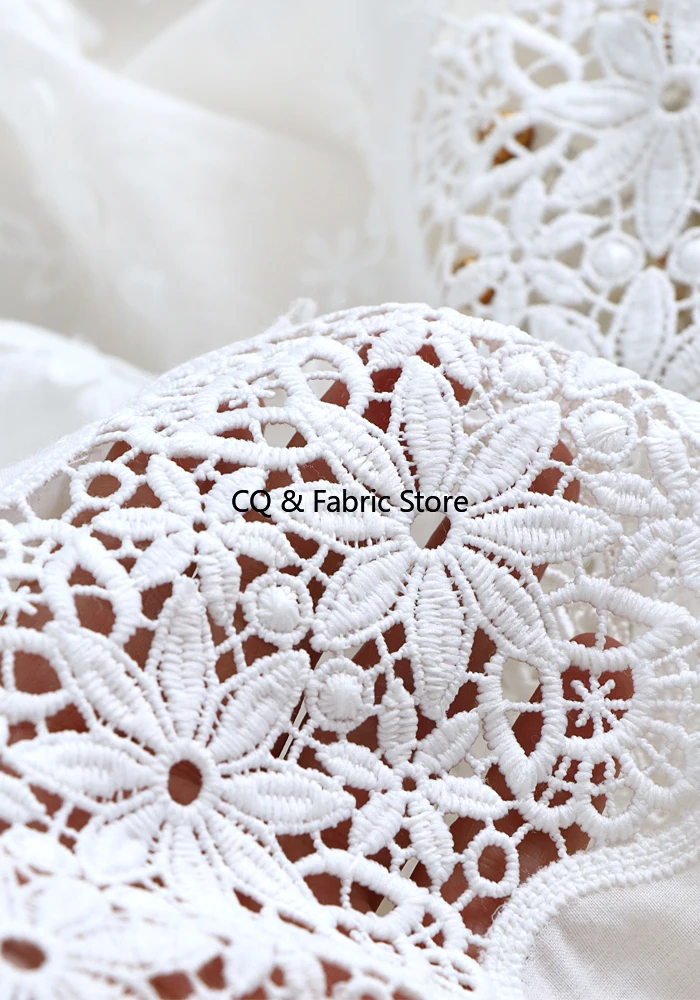 

Новая натурально-белая хлопчатобумажная ткань шириной 0,5 метра 125 см, ажурная кружевная ткань с 3D вышивкой, ручная работа, аксессуары для шитья одежды своими руками