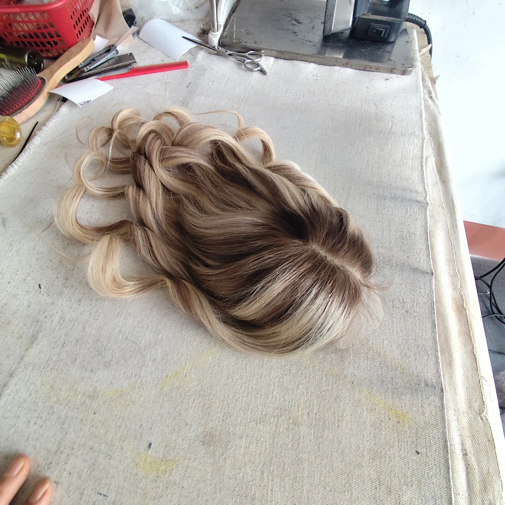 Clip‑in Human Hair Topper 6x7 Inch Large Lace Base Wavy Ombre Ash Blonde Brown Hairpieces Natural For Women Thinning Hair Loss