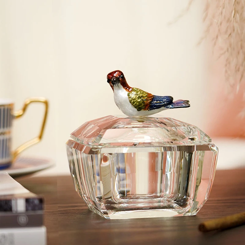 Home Modern Light Luxury Crystal Glass Bird Shape Enamel Color Craft Ashtray Luxury Anti-flying Ash Storage Box Home Decoration