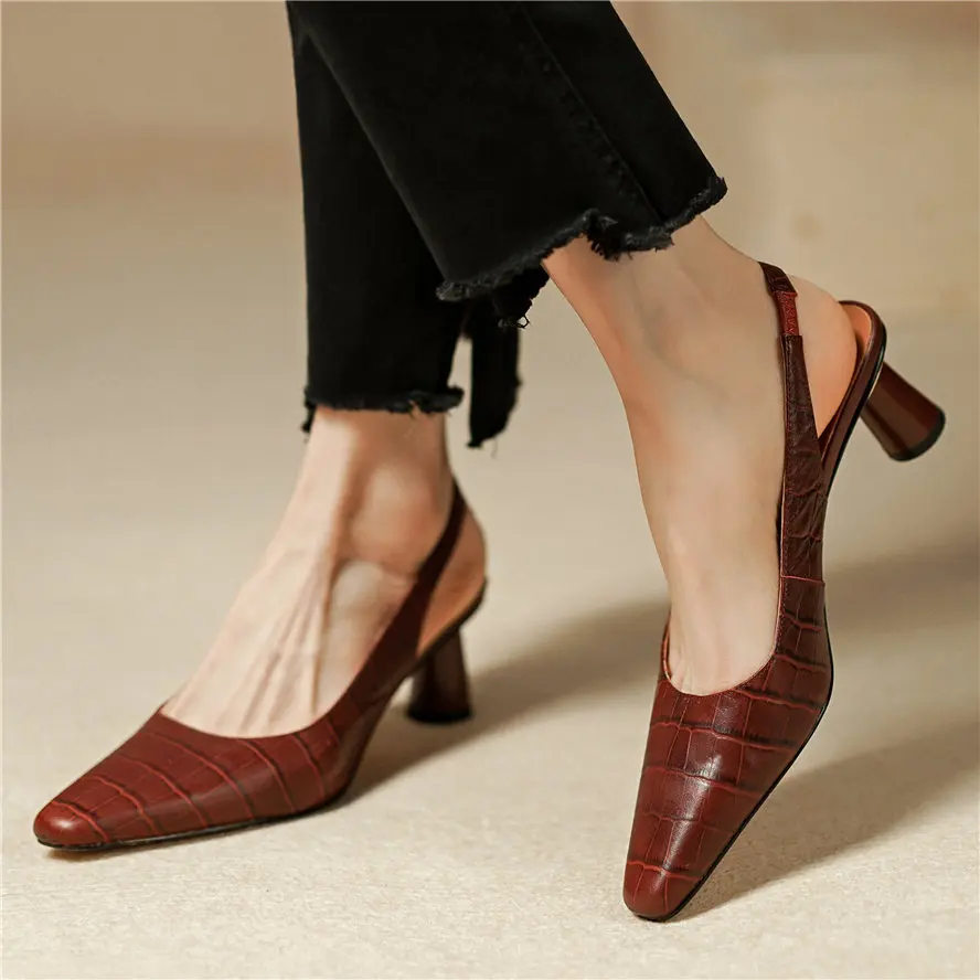 

Party Pumps Slingback Women's Genuine Leather Pointed Toe Kitten Heel Sandals Solid Wedding Shoe Slip On Office Oxfords