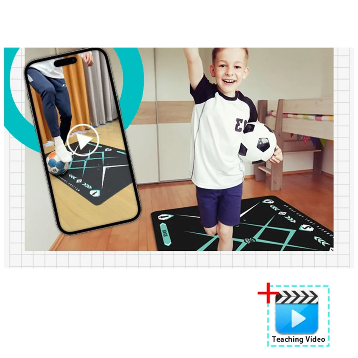 Black Football Training Mat Non-Slip Foldable Children Adult Ball Training Mat