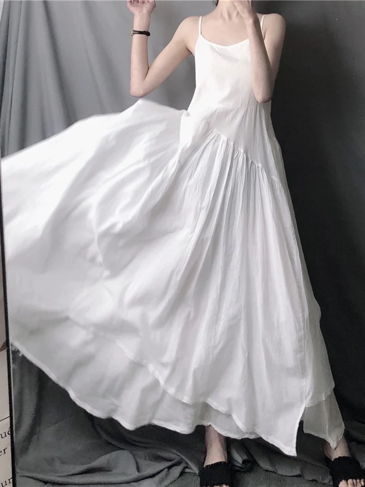 

Летнее женское льняное платье макси в китайском стиле, свободного кроя, асимметричное, без бретелек, для танцев, города, пляжа, повседневной носки и свиданий