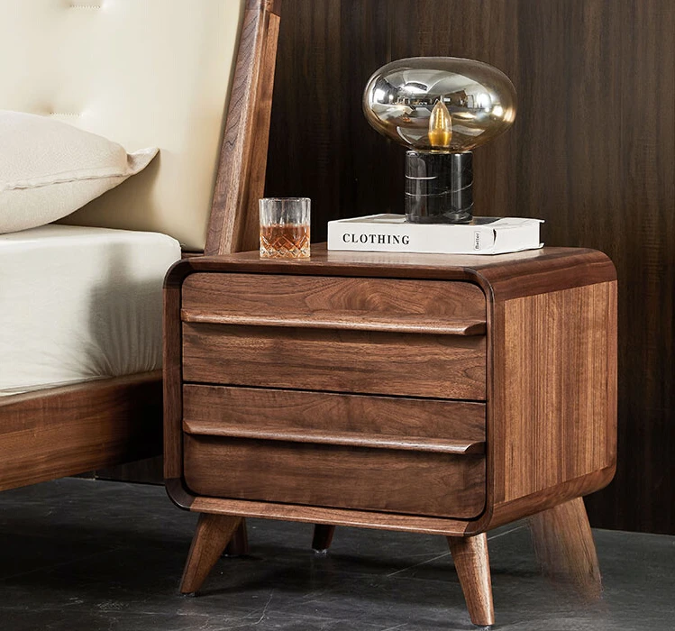 Simple Modern  Bedside Cabinet North America Black Walnut Wooden Bedside Table Italian-Style Light Luxury Storage Cabinet