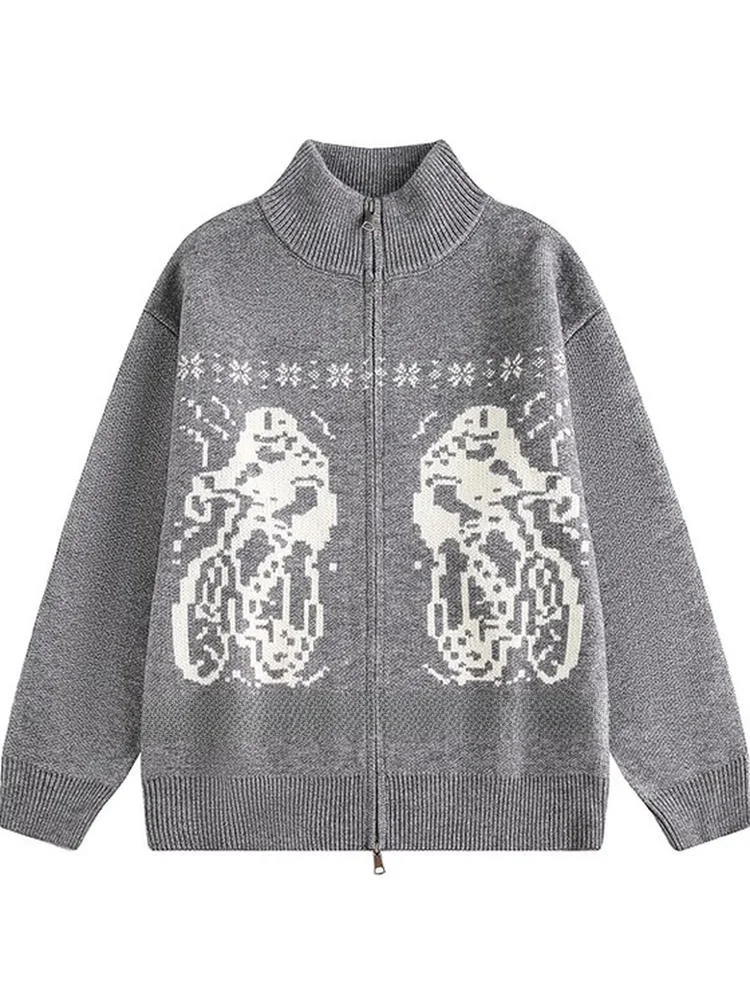 

Ретро-кардиган с воротником в стиле Fair Isle, повседневный уличный стиль для женщин, осенне-зимняя новинка, вязаная верхняя одежда для пар