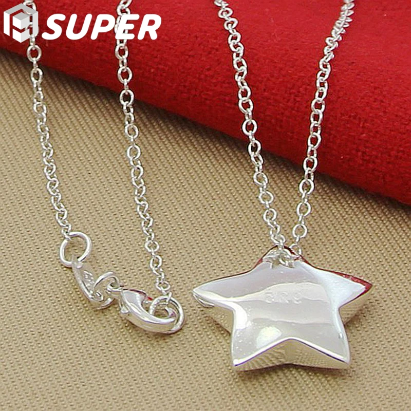 

Genuine 925 Sterling Silver Star Pendant Necklace 18 inches Chain Fashion Jewelry Necklace For Women Hot Sale