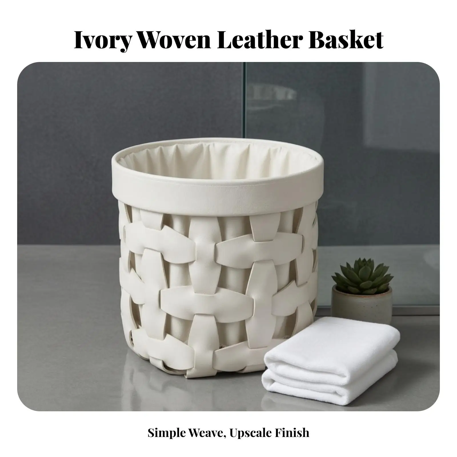 Compact Foldable Woven Storage Basket with Leather Texture and Linen Interior for Laundry and Toy Organization