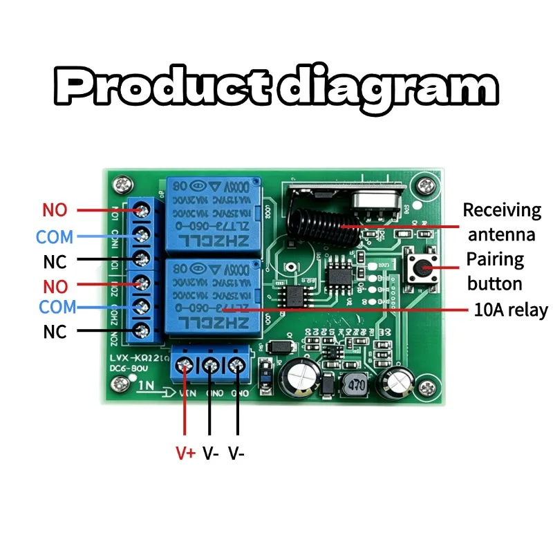 433MHz Universal Wireless Remote Control Switch DC 6V 12V 24V 2CH RF Receiver,50m Remote Controller,for Light/Gate/Motor/DIY