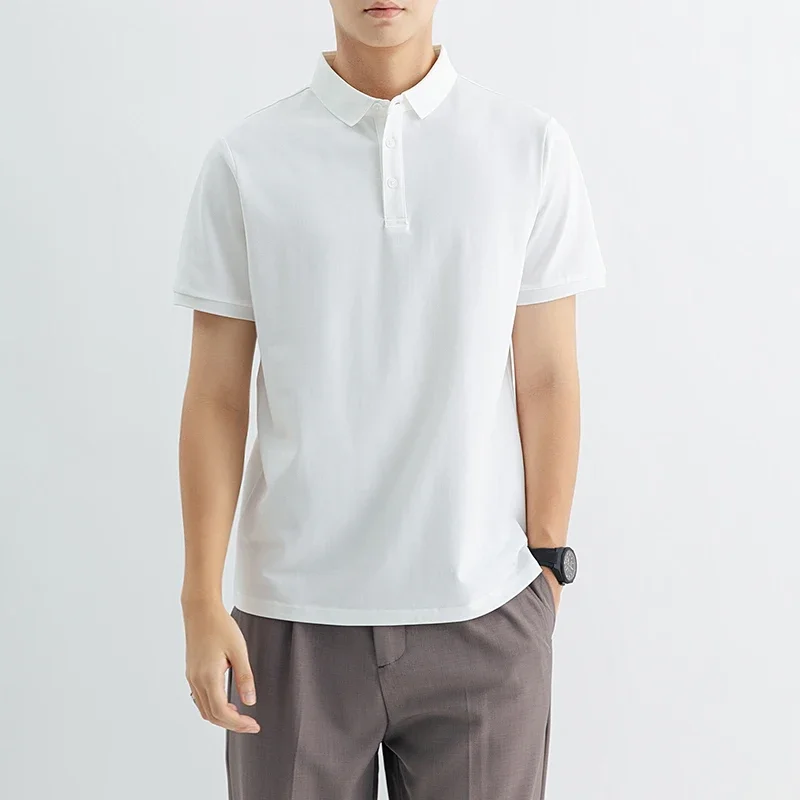 

TFETTERS Summer Plain Men T Shirt Business Solid Color Short Collared T-shirt Men Smart Casual Plus Size Tops Tees
