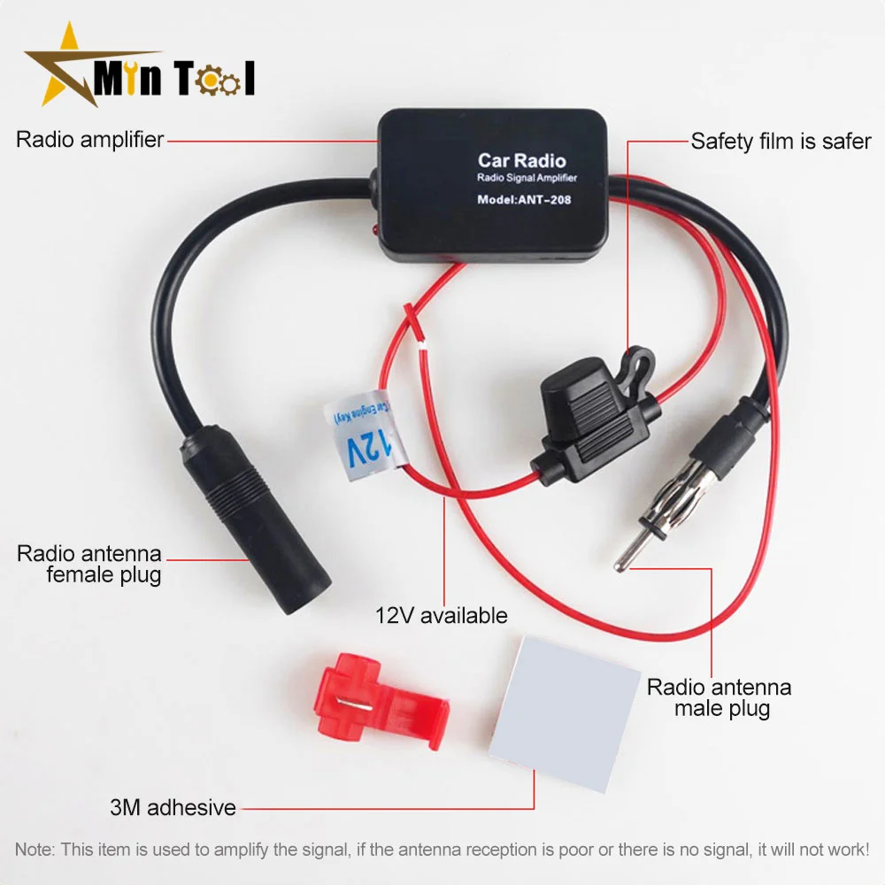 Adaptador de Cable divisor aéreo de antena estéreo para coche, amplificador de señal de Radio de 12V, amplificador de señal FM/AM para suministro de coche