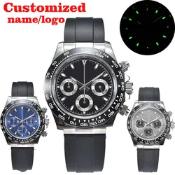 39.3mm men's watch custom logo stainless steel case rubber strap sapphire glass Japan VK63 quartz movement chronograph watch