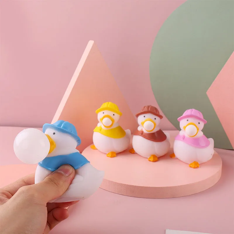 1Pc Squeezing and Bubble Blowing Adult Stress Relief Toy Cartoon Pinching and Music Duck Blowing Balloon Rebound Doll